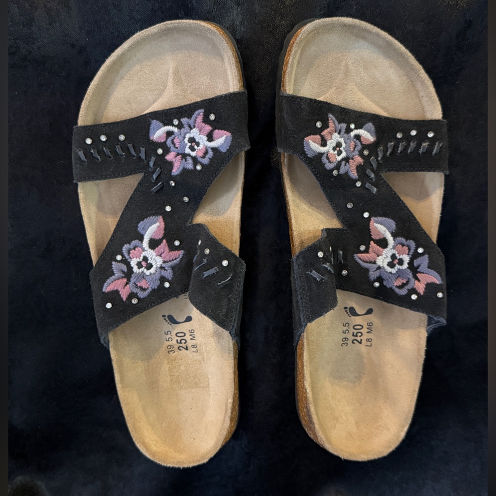 Brand new Betula by Birkenstock “Zara” Embroidered Black Sandals